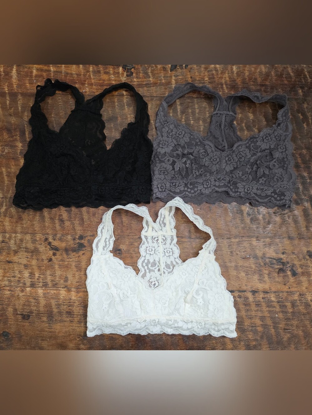 Bralette By Mae Intimates Lace Racerback Bralette - Black, Gray, White
